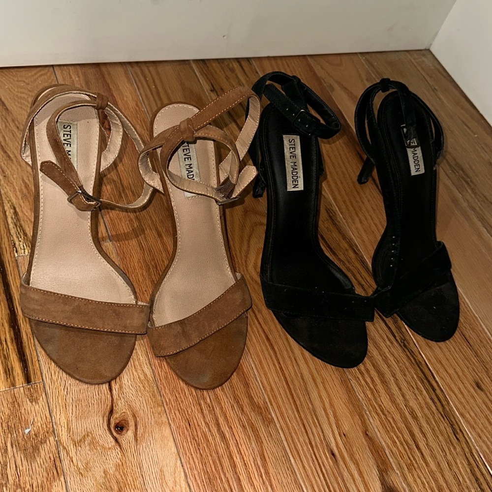 Pre-Owned Ankle Strap Sandals Bundle in Black and Taupe Size 9M Steve Madden